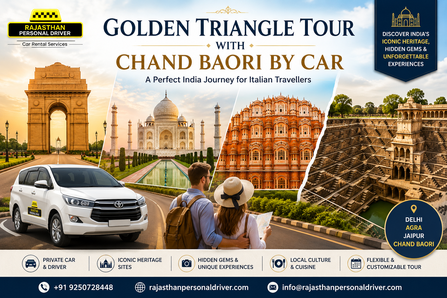 Golden Triangle Tour with Chand Baori by Car – A Perfect India Journey for Italian Travellers