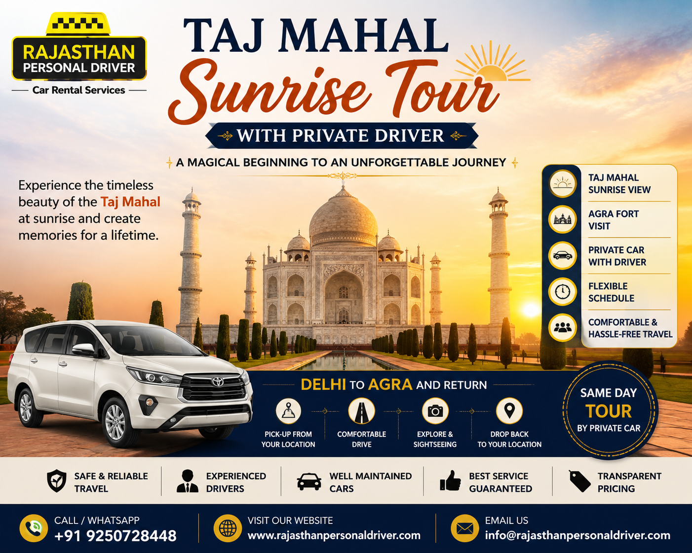 Taj Mahal Sunrise Tour with Private Driver | Delhi to Agra